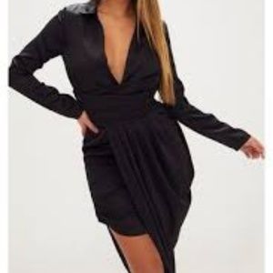 Satin Asymmetrical Drape Midi Dress